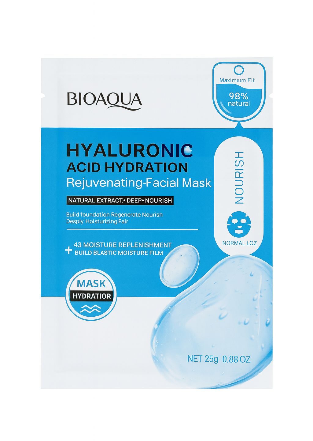 VELO FACIAL DE ACIDO HIALURONICO 98% EXTRACTO NATURAL BIOAQUA